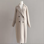 Women's Double-Breasted Longline Coat with Wide Lapels