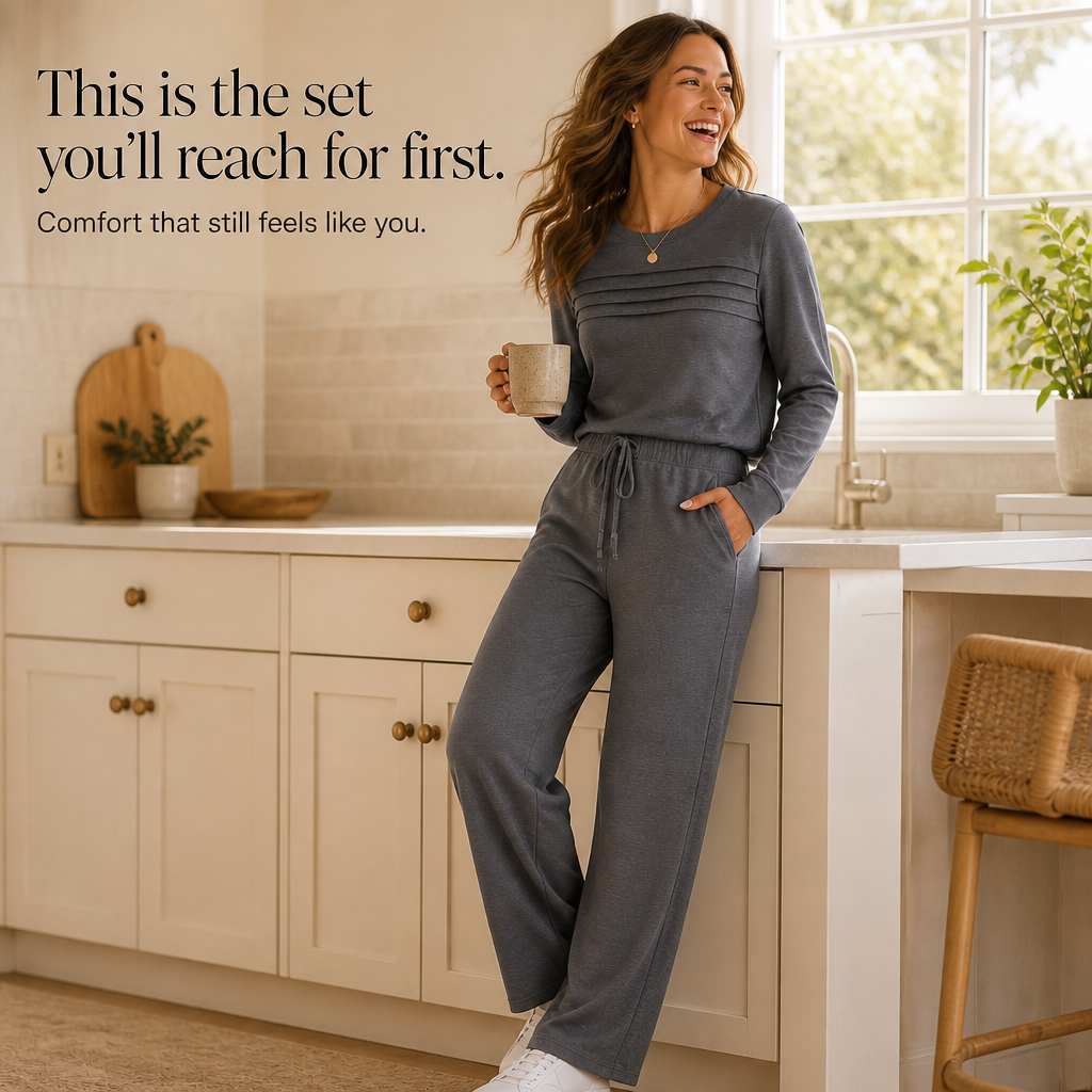 Wearbella | Pleated Crew Neck Drawstring Lounge Set