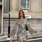 Women's Sequin Mini Dress with Trumpet Sleeves