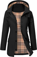 Women's Hooded Raincoat with Fleece Check Lining