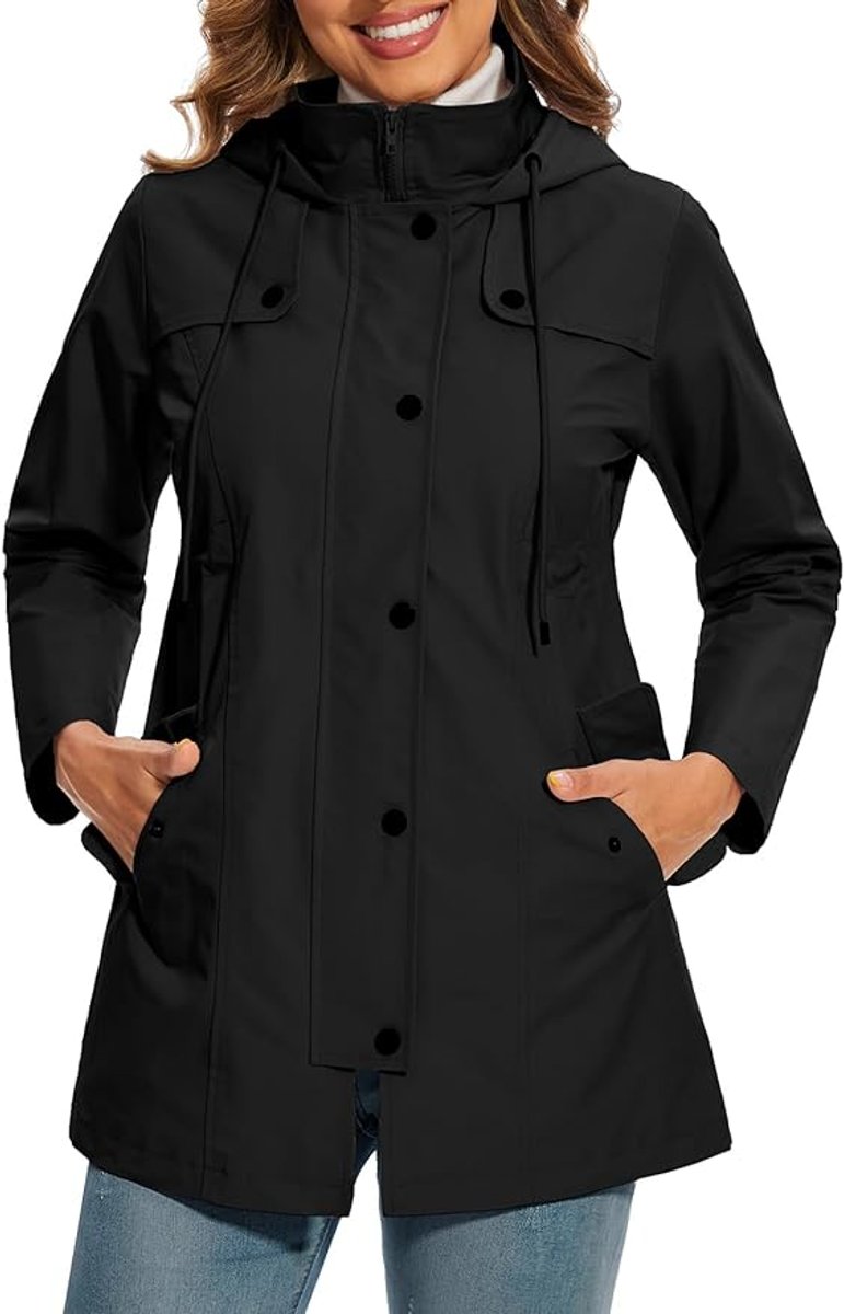 Women's Hooded Raincoat with Fleece Check Lining
