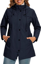 Women's Hooded Raincoat with Fleece Check Lining