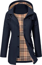 Women's Hooded Raincoat with Fleece Check Lining
