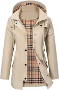 Women's Hooded Raincoat with Fleece Check Lining