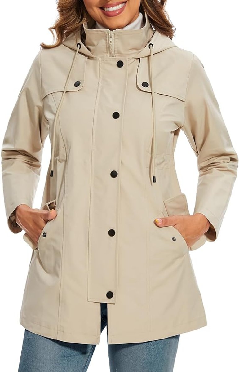 Women's Hooded Raincoat with Fleece Check Lining