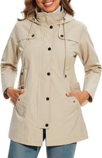Women's Hooded Raincoat with Fleece Check Lining