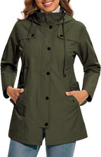 Women's Hooded Raincoat with Fleece Check Lining