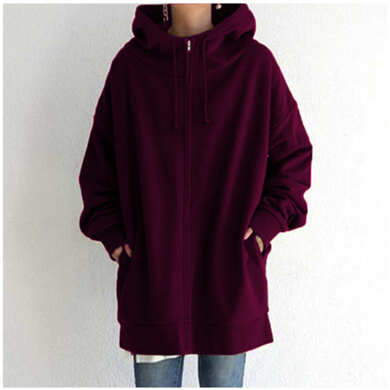 Women’s Oversized Longline Zip-Up Hoodie – Relaxed Hooded Sweatshirt Jacket with Pockets for Casual Autumn and Winter Layering