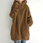 Women’s Oversized Longline Zip-Up Hoodie – Relaxed Hooded Sweatshirt Jacket with Pockets for Casual Autumn and Winter Layering