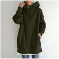 Women’s Oversized Longline Zip-Up Hoodie – Relaxed Hooded Sweatshirt Jacket with Pockets for Casual Autumn and Winter Layering