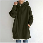 Women’s Oversized Longline Zip-Up Hoodie – Relaxed Hooded Sweatshirt Jacket with Pockets for Casual Autumn and Winter Layering