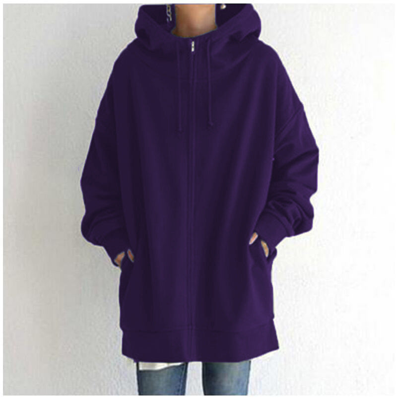 Women’s Oversized Longline Zip-Up Hoodie – Relaxed Hooded Sweatshirt Jacket with Pockets for Casual Autumn and Winter Layering