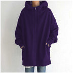 Women’s Oversized Longline Zip-Up Hoodie – Relaxed Hooded Sweatshirt Jacket with Pockets for Casual Autumn and Winter Layering