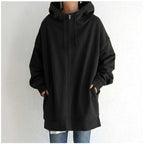 Women’s Oversized Longline Zip-Up Hoodie – Relaxed Hooded Sweatshirt Jacket with Pockets for Casual Autumn and Winter Layering