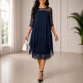 Women’s Chiffon Midi Dress – Layered Lace Evening Style for Celebrations and Events