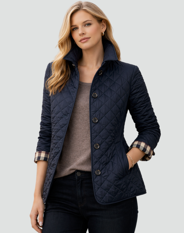 Women’s Quilted Jacket Button Front Collared Outerwear