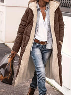 Women’s Reversible Sherpa Fleece Puffer Coat – Warm Hooded Longline Winter Layer