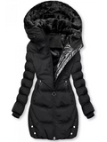 Women’s Plush-Lined Long Puffer Jacket – Fitted Hooded Winter Coat with Zip Pockets for Cold-Weather Comfort