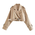 Women’s Belted Cropped Trench Jacket – Structured Transitional Layer for City and Office Wear