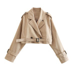 Women’s Belted Cropped Trench Jacket – Structured Transitional Layer for City and Office Wear
