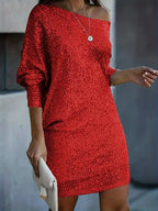 Women’s Sequin Party Dress Elegant Contrast Sparkle Evening Dress Lightweight Comfortable Occasion Wear