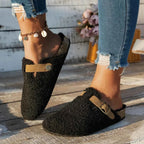 Women’s Plush-Lined Winter Slippers – Buckle-Strap Closed-Toe Sherpa Clogs with Non-Slip Sole for Cosy Home Wear