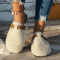 Women’s Plush-Lined Winter Slippers – Buckle-Strap Closed-Toe Sherpa Clogs with Non-Slip Sole for Cosy Home Wear