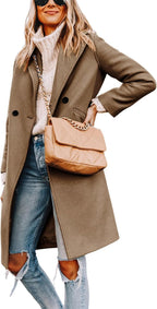 Women's Notch Lapel Longline Coat with Side Pockets