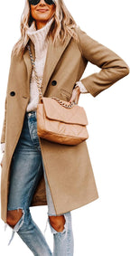 Women's Notch Lapel Longline Coat with Side Pockets