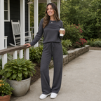 Wearbella | Pleated Crew Neck Drawstring Lounge Set