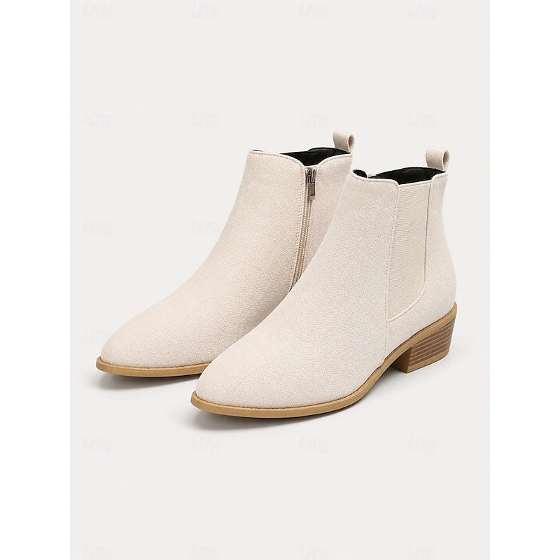 Women's Pointed Toe Chelsea Ankle Boots Low Block Heel