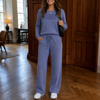 Wearbella | Pleated Crew Neck Drawstring Lounge Set