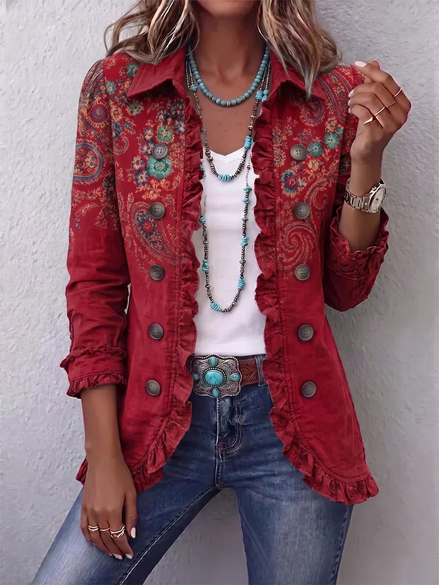 Bohemian Paisley Ruffle Jacket - Red