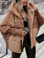 Women’s Oversized Faux-Fur Puffer Jacket – Hooded Winter Coat with Plush Trim for Cold-Weather Layering