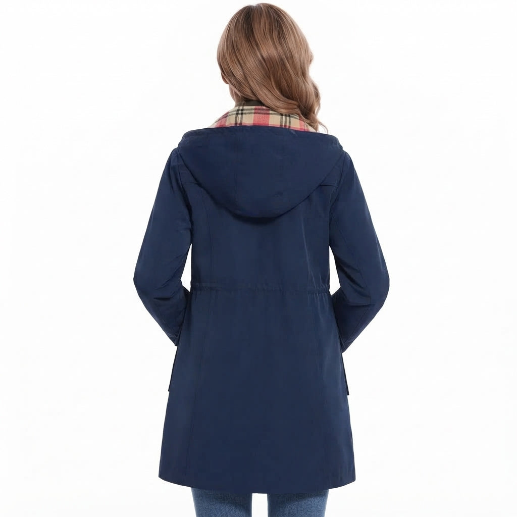 Women's Hooded Raincoat with Fleece Check Lining
