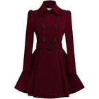Women's Double-Breasted Belted Coat with Flared Skirt