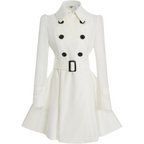 Women's Double-Breasted Belted Coat with Flared Skirt