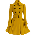 Women's Double-Breasted Belted Coat with Flared Skirt