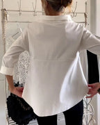 Women’s Boat-Neck Blouse – Relaxed Three-Quarter Sleeve Top for Everyday and Office Wear