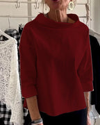 Women’s Boat-Neck Blouse – Relaxed Three-Quarter Sleeve Top for Everyday and Office Wear