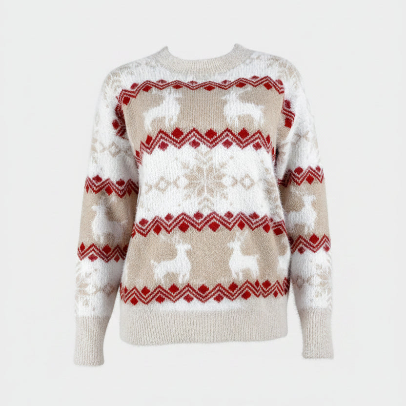 Women’s Reindeer Fair Isle Sweater – Cosy Christmas Knit for Winter Wear