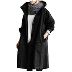 Women's Button-Front Trench Coat with Hood and Pockets