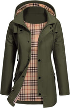 Women’s Waterproof Hooded Raincoat – Fitted Mid-Length Jacket with Storm Flap and Utility Pockets for Wet-Weather Wear