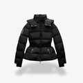 Women’s Belted Hooded Puffer Jacket – Quilted Winter Coat with High Collar and Zip Pockets